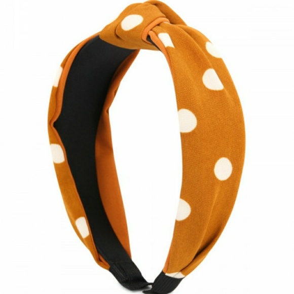 DARK MUSTARD POLKA DOTS TIED HAIR BAND - Picture 2 of 2